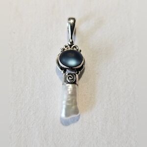 Vintage Sajen 925 Sterling Silver Blue Chalcedony & Baroque Pearl Pendant